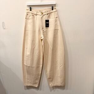 Parentezi 100% Cotton High Waisted Denim Barrel Ankle Jeans Cream Women's Size M